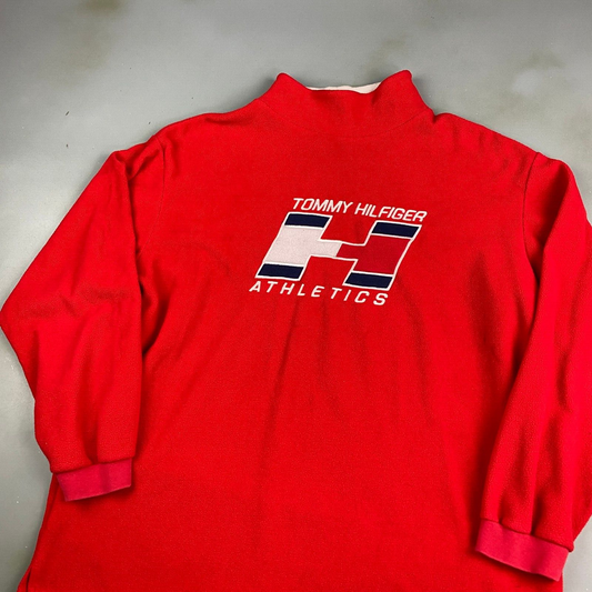 VINTAGE Tommy Hilfiger Athletics Fleece Mock Neck Sweater sz Large Adult