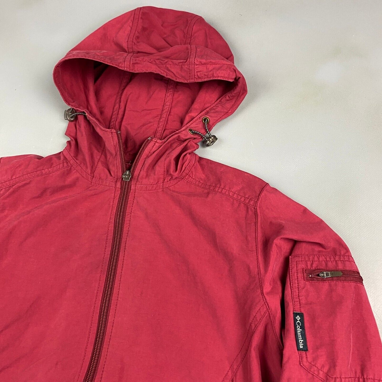 VINTAGE 90s Columbia Red Cotton Blend Tech Windbreaker Jacket sz Small Adult
