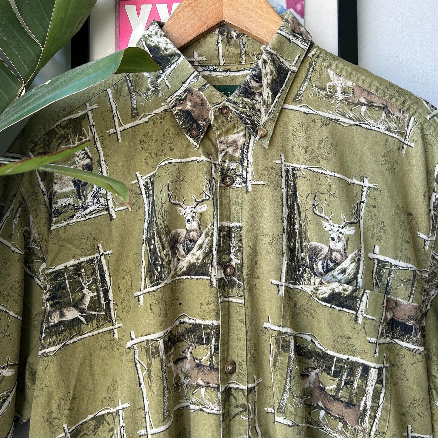 VINTAGE | Gallop Nature Deer Short Sleeve Button Down Shirt sz L