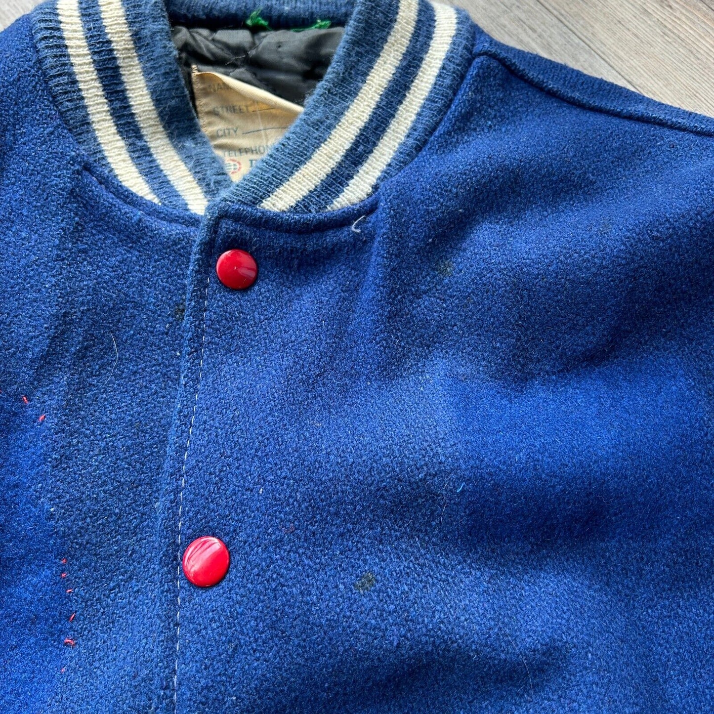 VINTAGE 80s | Thrashed Delong Blank Varsity Bomber Jacket sz L