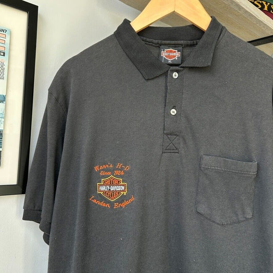 VINTAGE 90s | Harley Davidson London England Faded Polo Shirt sz L