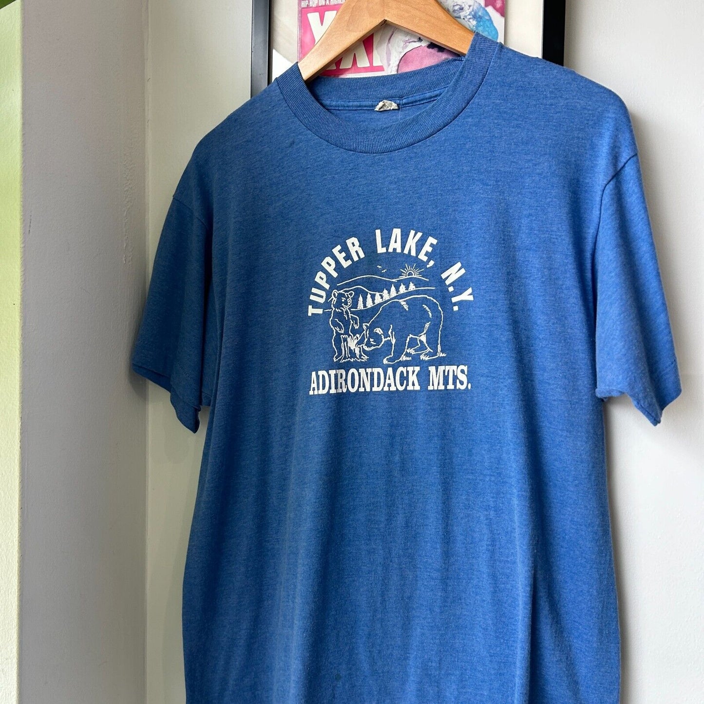 VINTAGE 80s | Tupper Lake NY Nature Blue T-Shirt sz M Adult