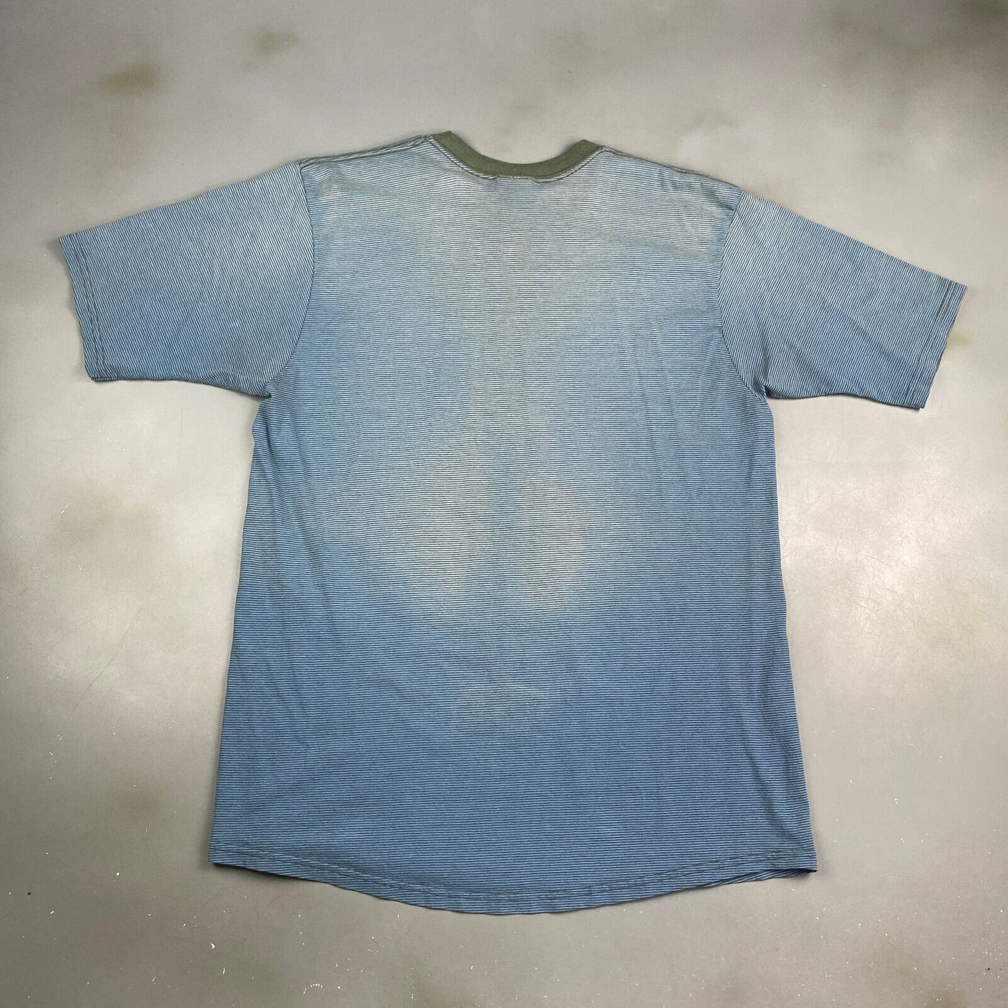 VINTAGE 90s Faded Striped Blue Ringer T-Shirt sz Large Adult
