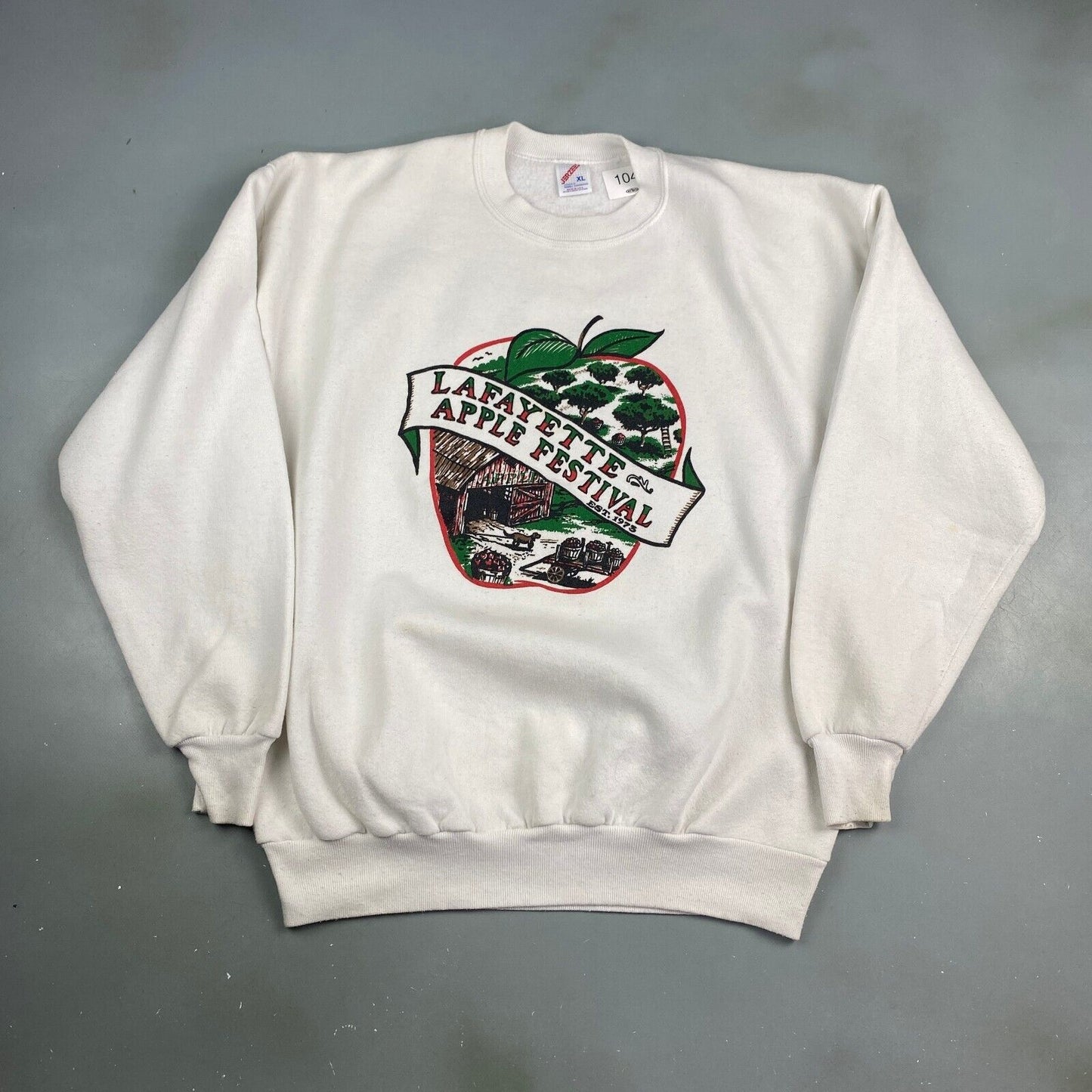 VINTAGE 90s Lafayette Apple Festival White Crewneck Sweater sz XL Mens