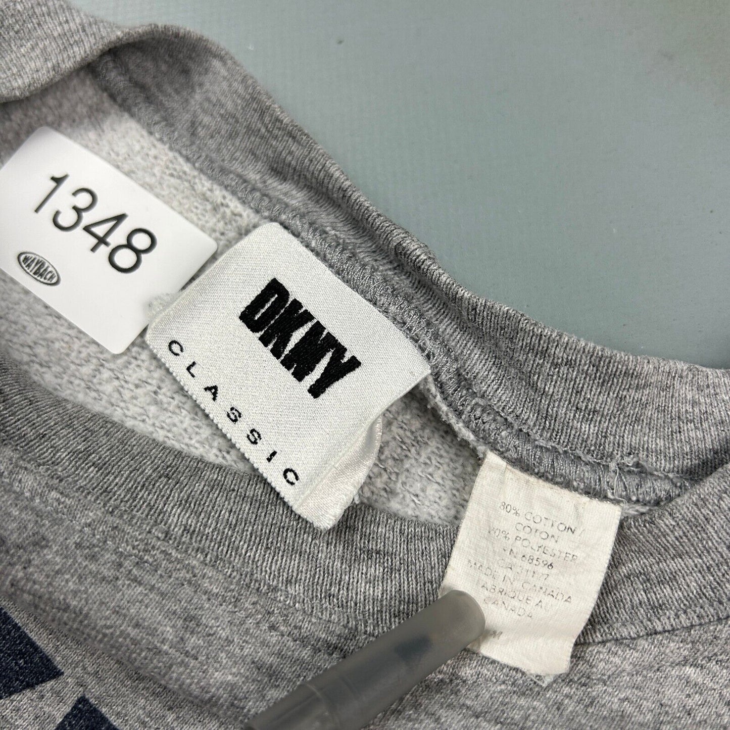 VINTAGE 90s DKNY Faded Logo Grey Crewneck Sweater sz Medium Adult