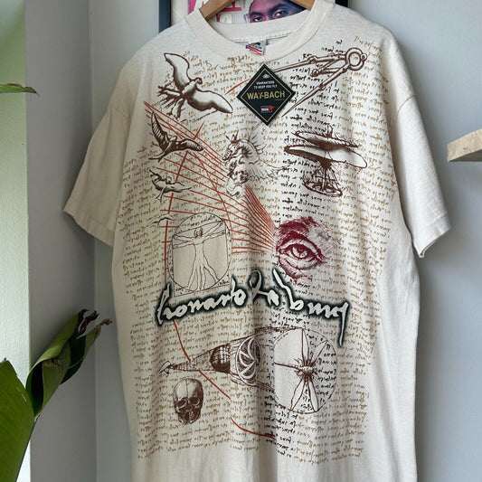 VINTAGE 90s | Leonardo Da Vinci All Over Print Art T-Shirt sz XL Adult