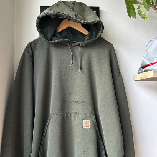 VINTAGE | Carhartt Faded Thrashed Green Hoodie Sweater sz L