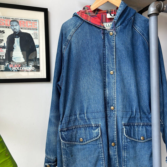 VINTAGE 90s | L.L Bean Denim Chore Jacket w Plaid Lining sz L