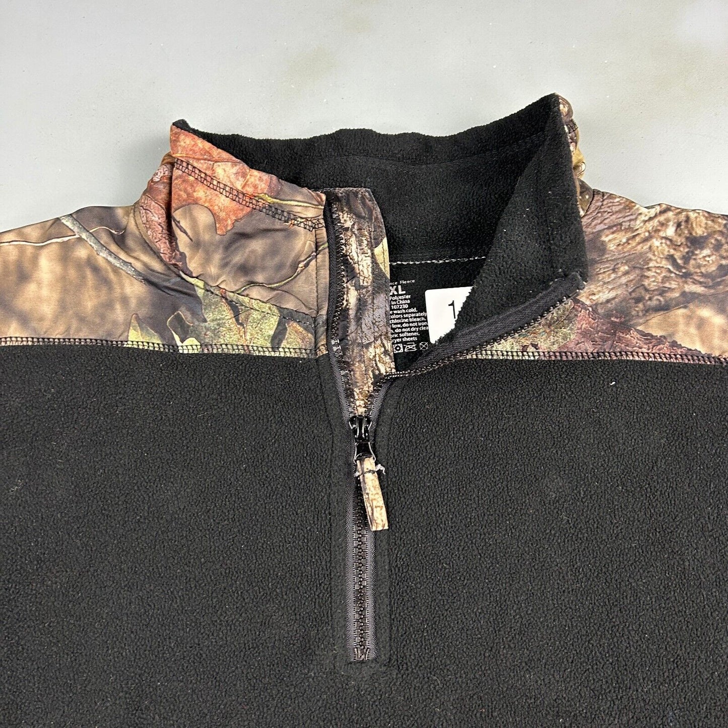 VINTAGE Tree Camo 1/4 Zip Black Fleece Sweater sz XXL Adult