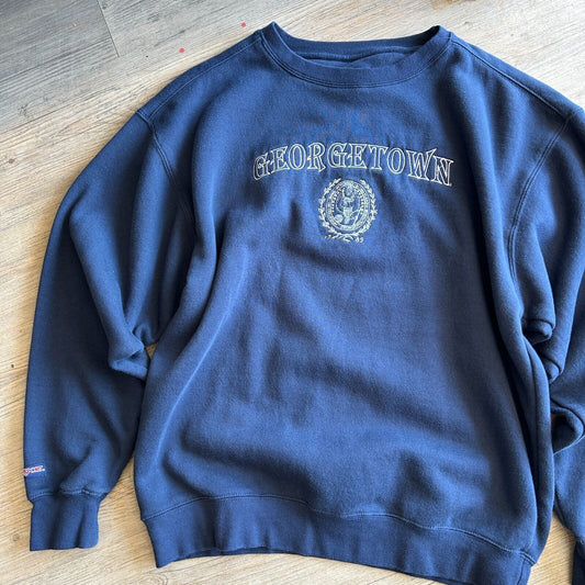 VINTAGE | Georgetown Embroidered Crest Crew Sweater sz L