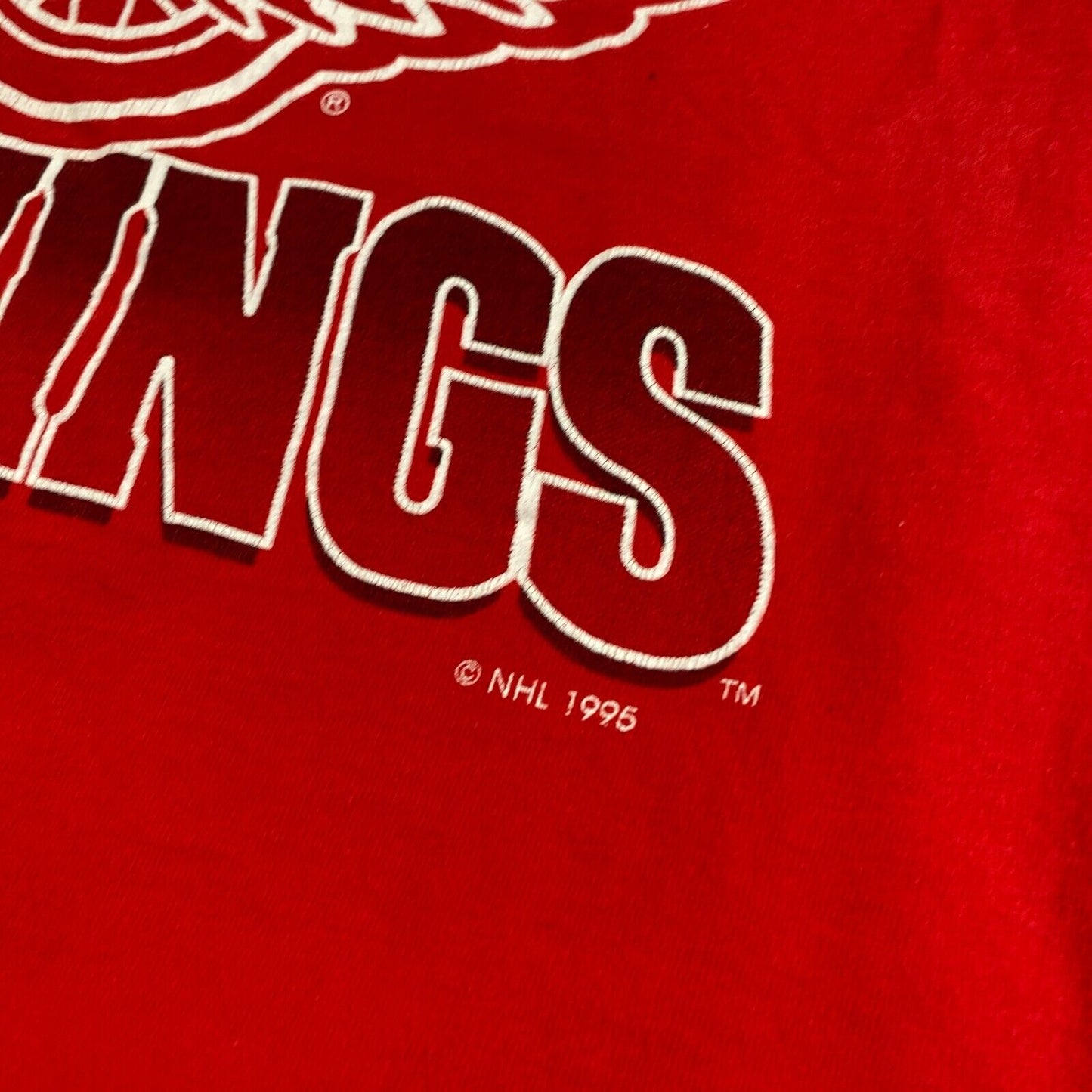 VINTAGE 1995 NHL Detroit Red Wings Divison Champs Red T-Shirt sz Medium Adult