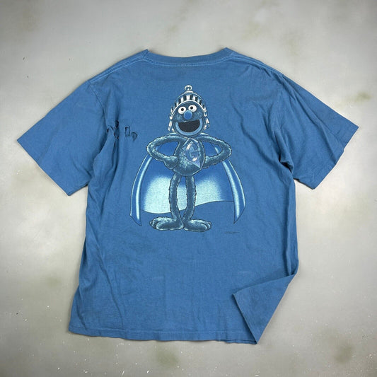 VINTAGE 90s | Super Grover Sesame Street Cartoon Blue T-Shirt sz XL Adult