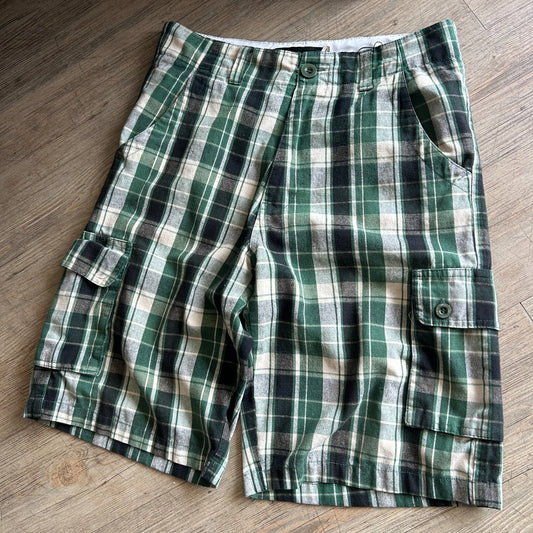 VINTAGE | Green Plaid Loose Fit True Meaning Cargo Shorts sz W31