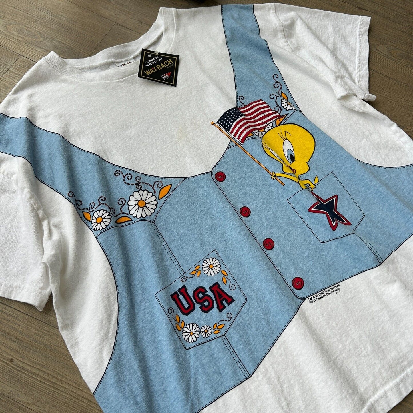 VINTAGE 1996 | Looney Tunes Tweety Bird Denim Vest Cartoon T-Shirt sz XXL Adult