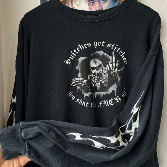 VINTAGE | Snitches Get Stitches So Shut Up Long Sleeve Biker T-Shirt sz 2XL