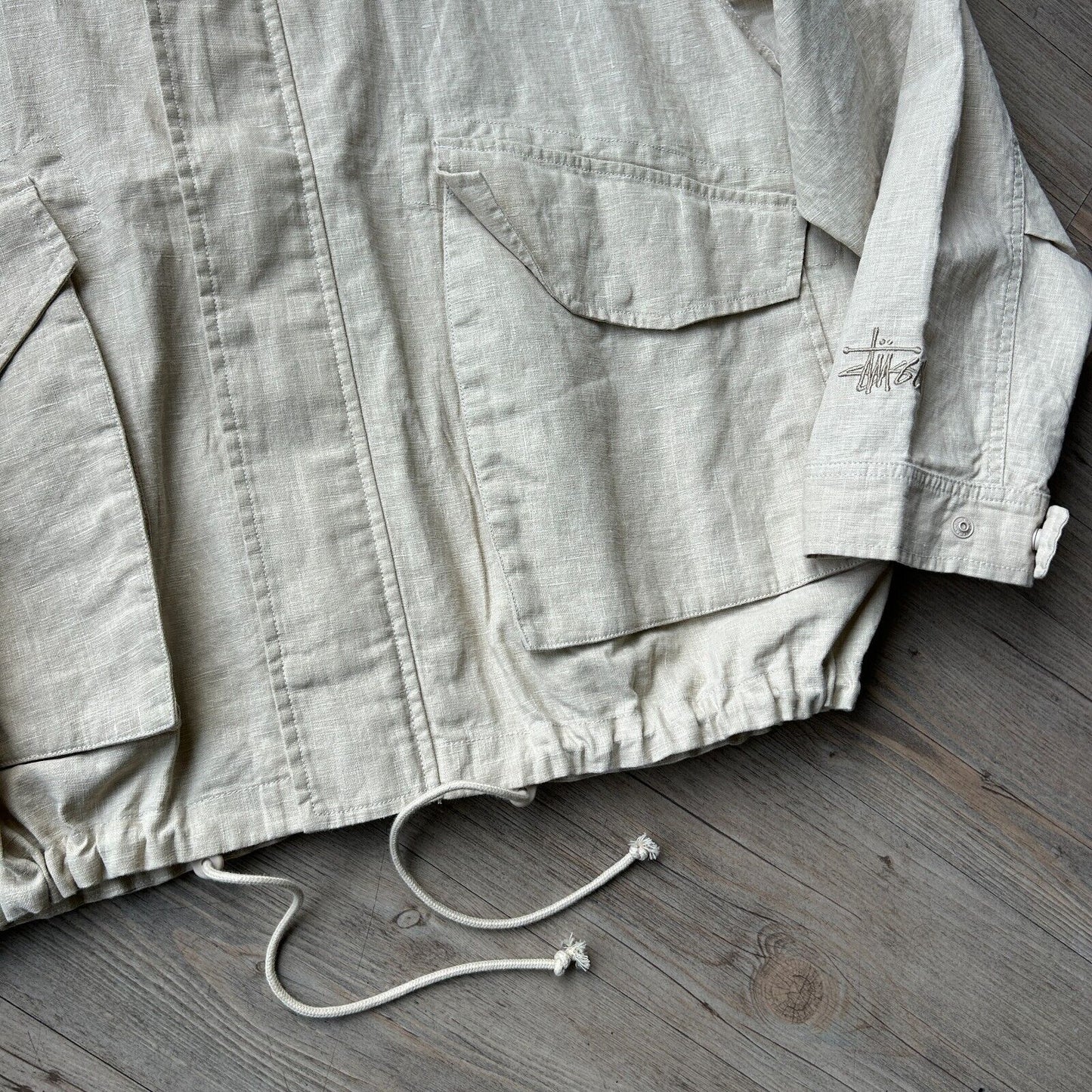 STUSSY | Waxed Linen Natural Short Parka Jacket NWT sz L