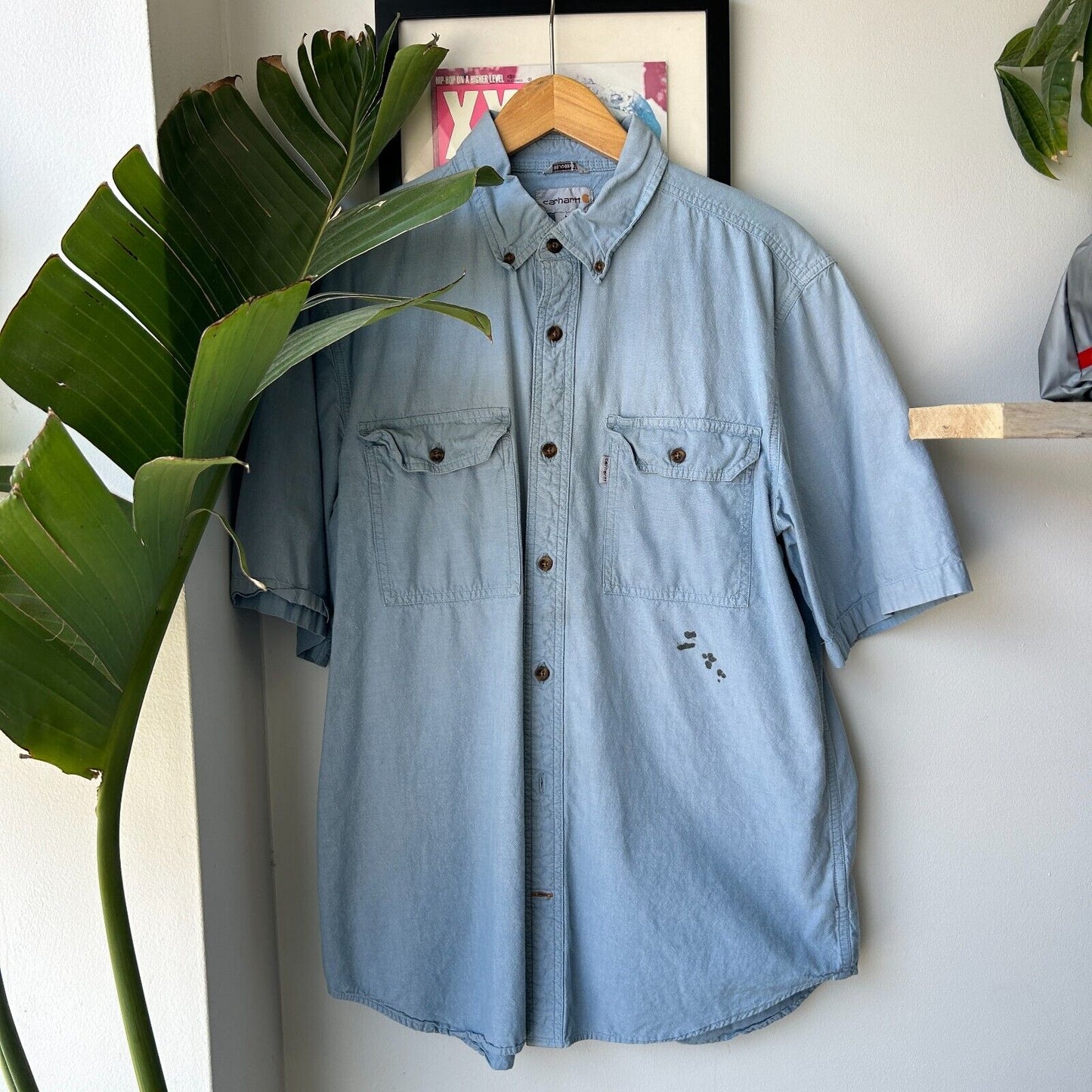 VINTAGE | Carhartt Denim Short Sleeve Button Snap Shirt sz L