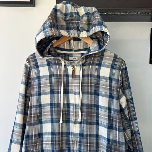 VINTAGE | L.L Bean Plaid Flannel Zip Up Hooded Shirt sz M/L