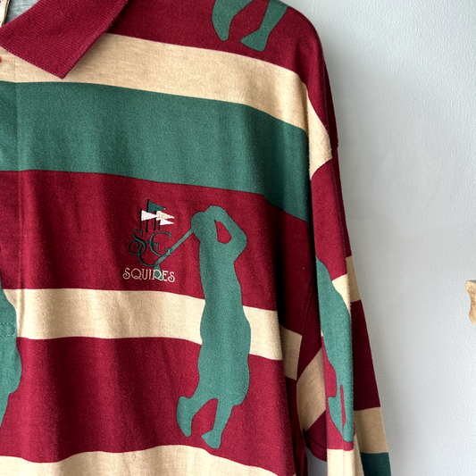 VINTAGE 1990s Antigua Squires Striped Golfing Polo Shirt sz L Adult