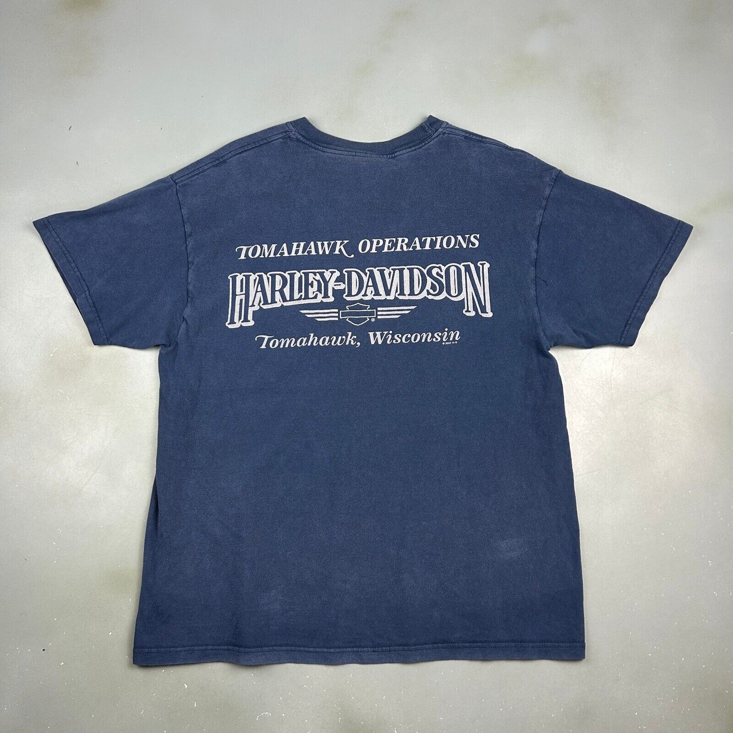 VINTAGE | HARLEY DAVIDSON Motor Cycles Tomahawk Biker Navy T-Shirt sz L Adult