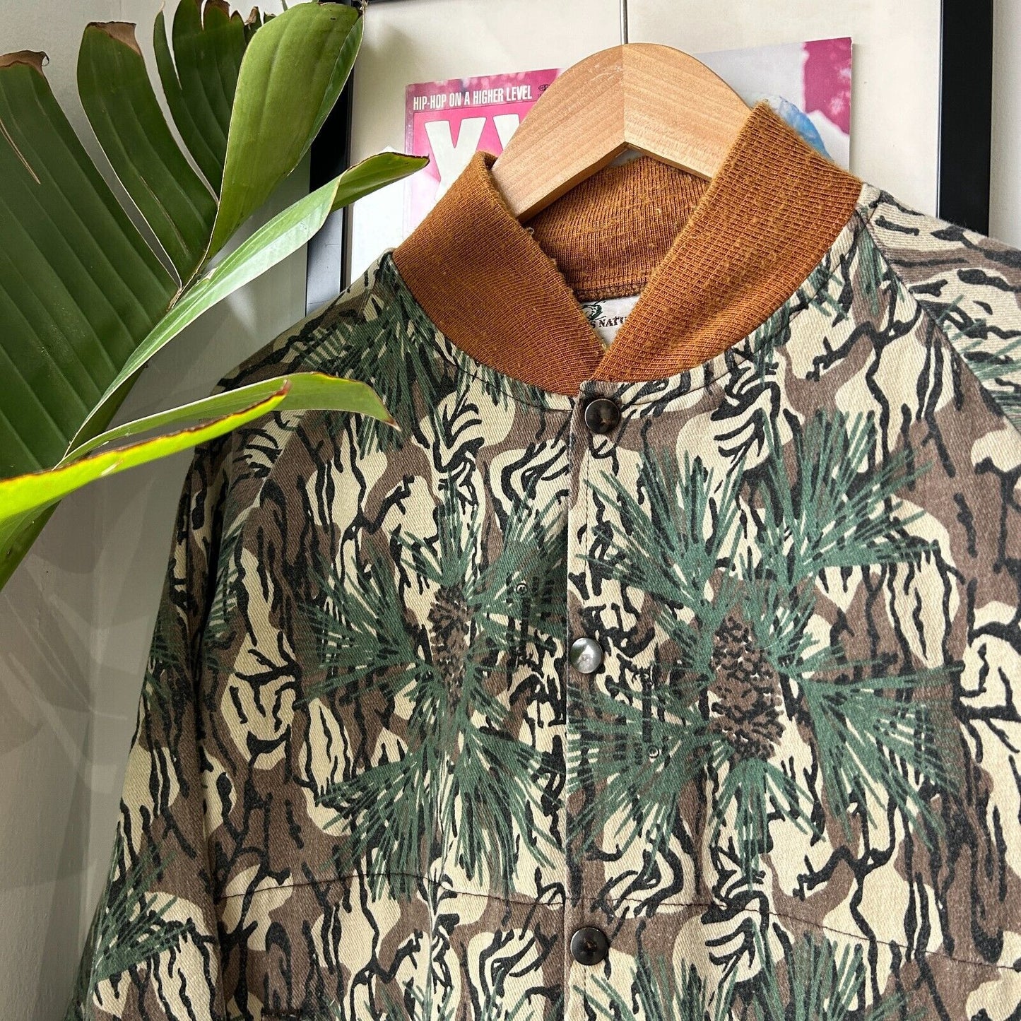 VINTAGE 80s | Piney Woods Natural Tree Camo Bomber Jacket sz L Adult