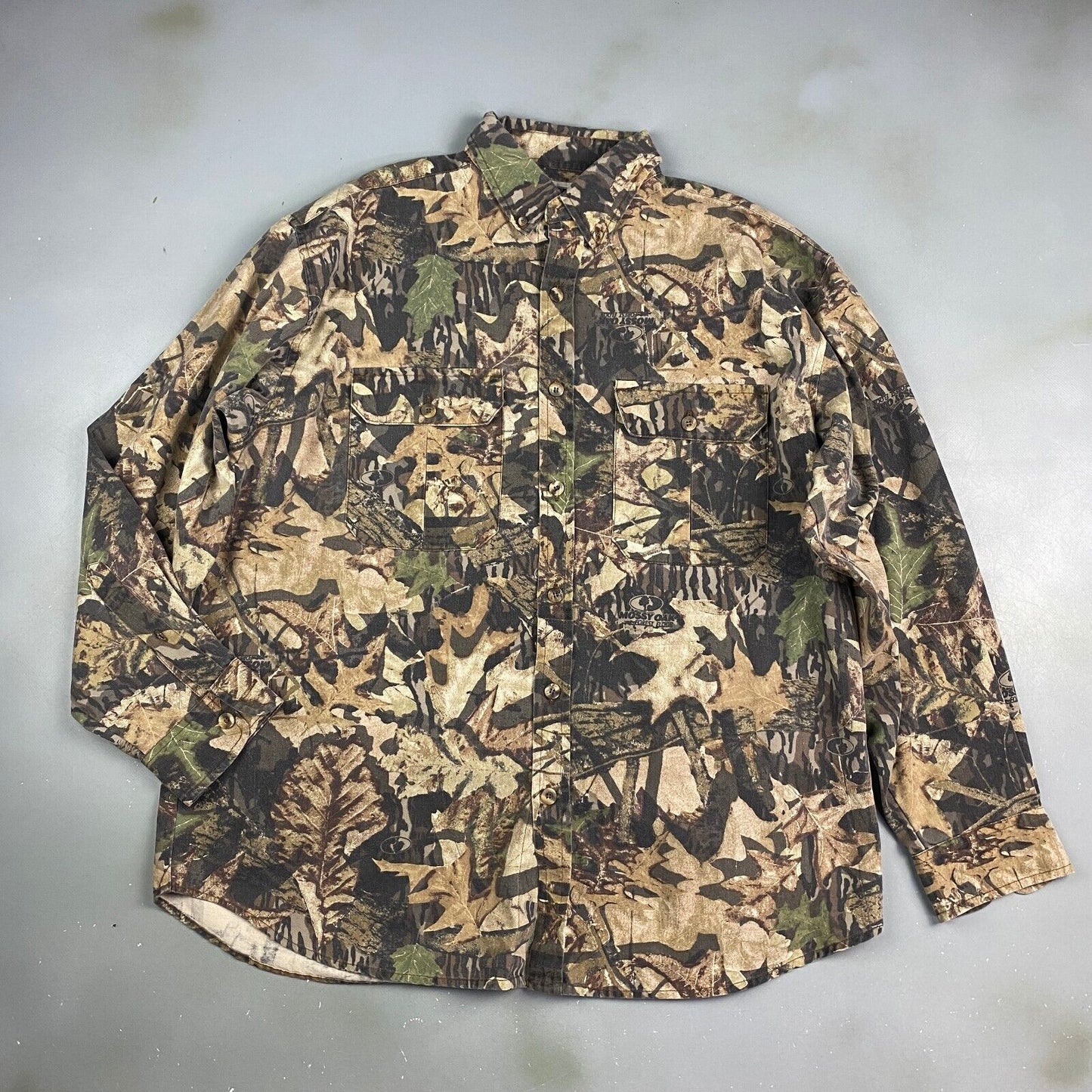 VINTAGE 90s Jerzees Mossey Oak Tree Camo Button Up Shirt sz Large Adult