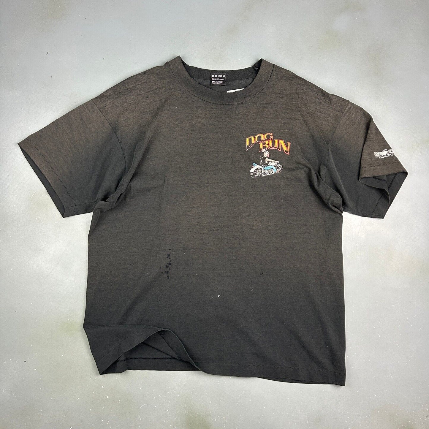 VINTAGE 90s | DOG RUN Motorcycle Biker Sun Faded T-Shirt sz XL Adult