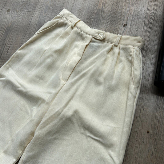 VINTAGE 80s | Cream Wool Blend Pleated Trouser Pants W26 L32