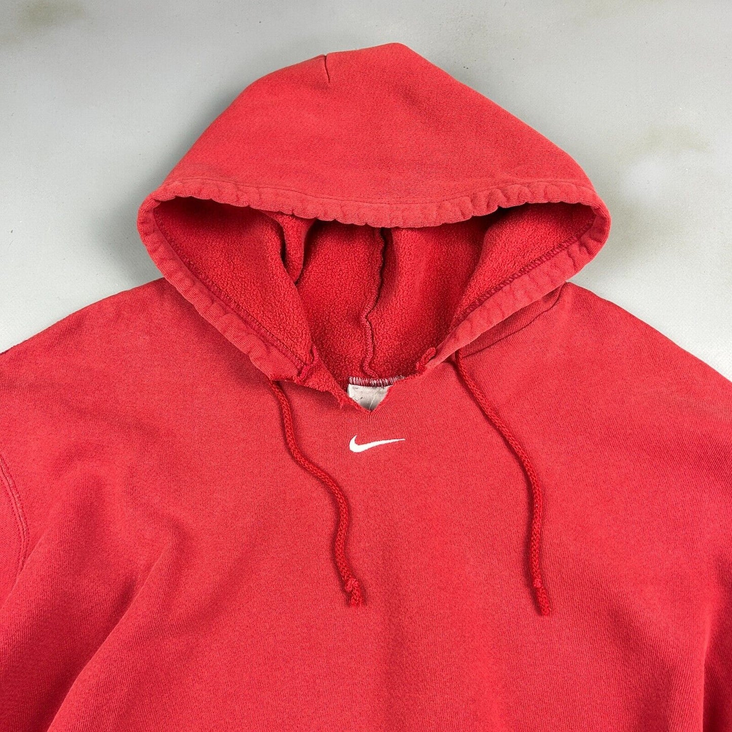 VINTAGE 90s | NIKE Mid Swoosh Faded Red Hoodie Sweater sz XL Adult