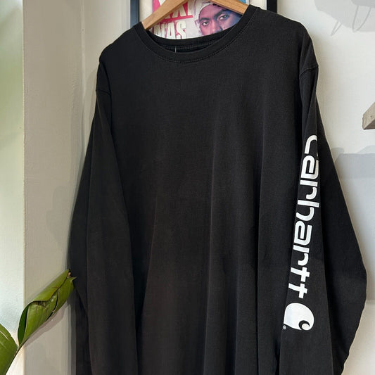 VINTAGE | CARHARTT Black Long Sleeve Logo T-Shirt sz L Adult