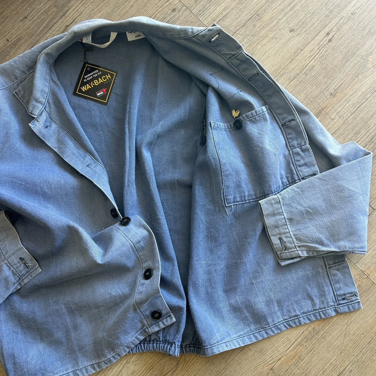 VINTAGE 1960s | French Faded Blue Workwear Chore Shirt Jacket sz 54 L