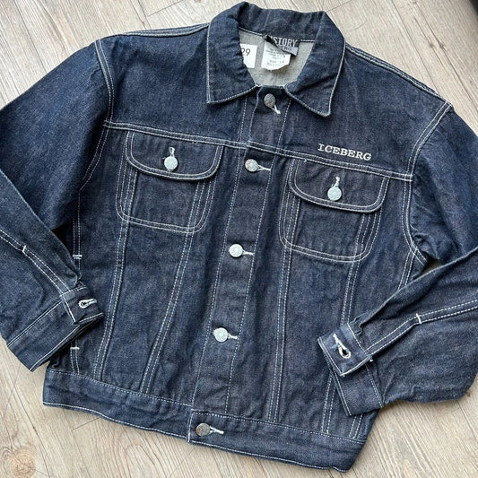 VINTAGE | Iceberg History Dark Indigo Denim Trucker Jacket sz 14 XS/S