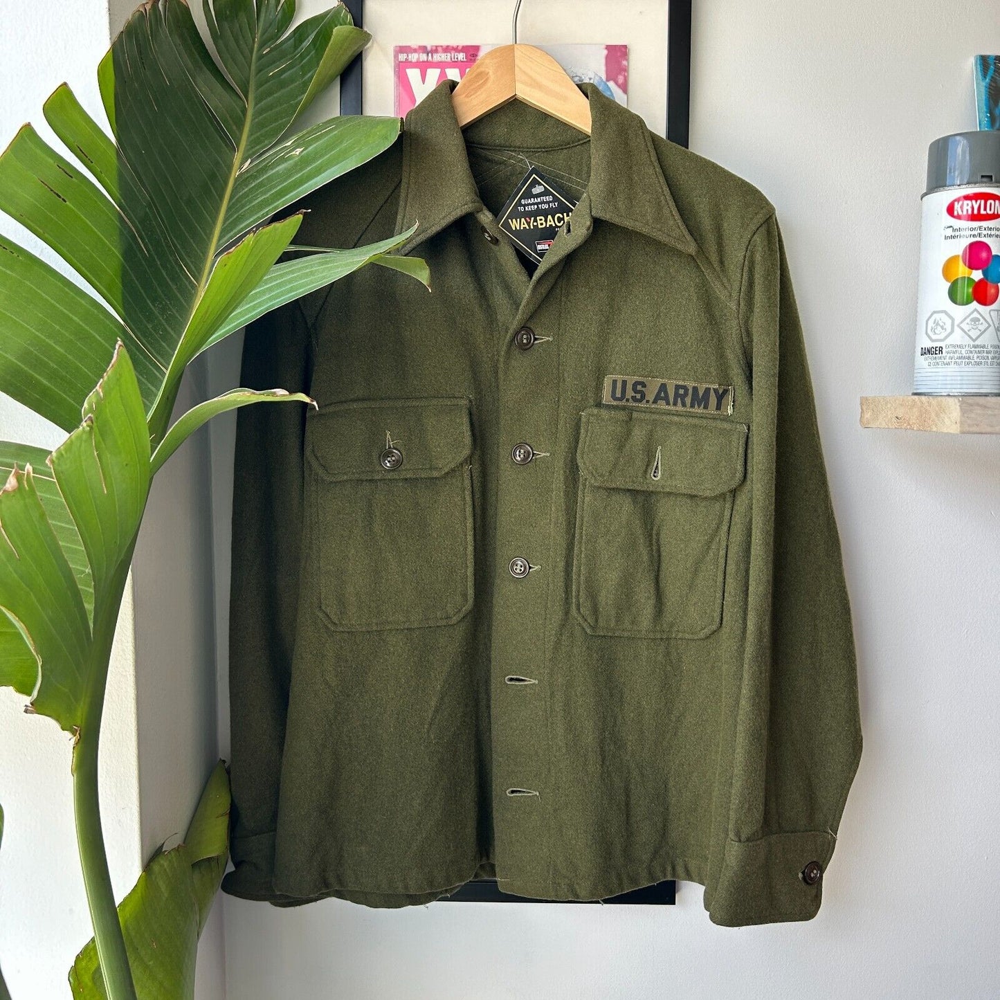 VINTAGE 60s 70s | U.S Army Military Fatigue Wool Button Down Shirt sz M Adult