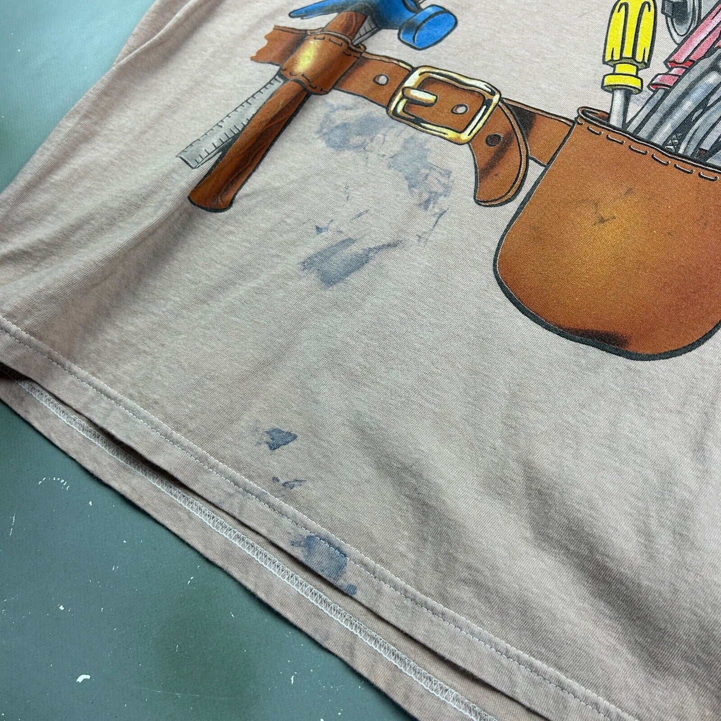 VINTAGE 1998 | Mr. Fix It Tool Bet Brown Over-dyed T-Shirt sz XL Adult