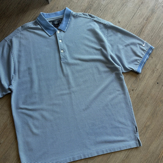 1990s - Y2k | NIKE Golf Striped Blue Dri-Fit Polo Shirt sz XL