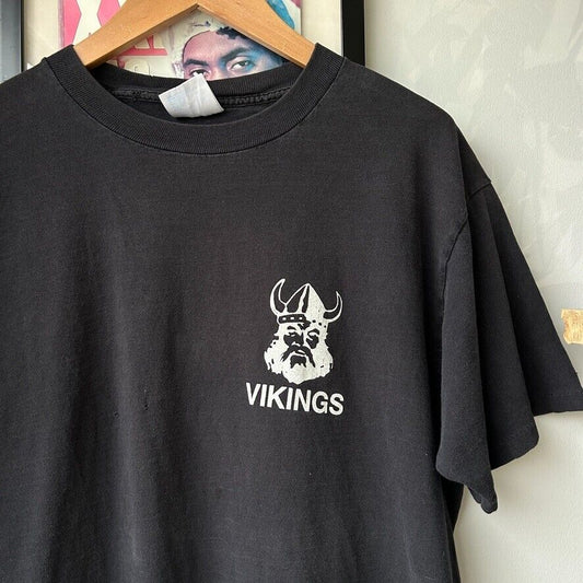 VINTAGE 90s | Vikings Faded Black T-Shirt sz L