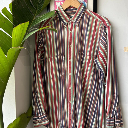 VINTAGE 90s | Woolrich Clay Striped Button Down Shirt sz L Adult
