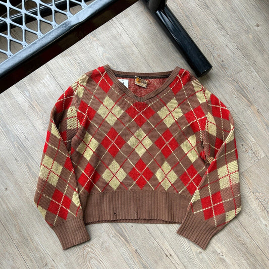 VINTAGE 60s | 100% Virgin Wool Argyle Knit Sweater sz S-M Adult