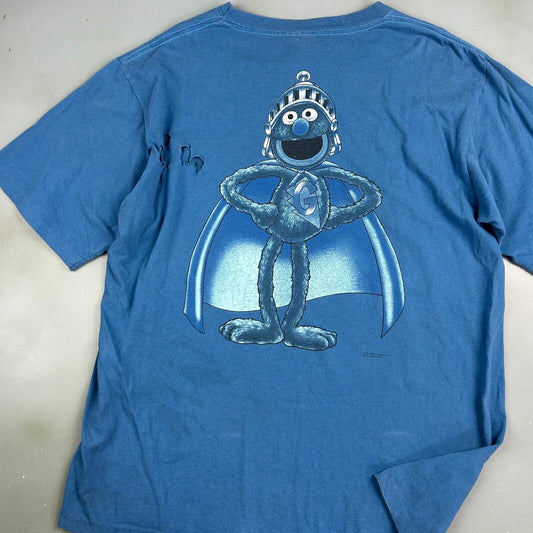 VINTAGE 90s | Super Grover Sesame Street Cartoon Blue T-Shirt sz XL Adult