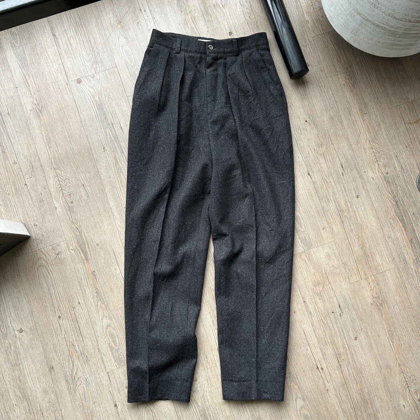 VINTAGE 80s | L.L Bean Black Wool Pleated Trouser Pants W29 L29