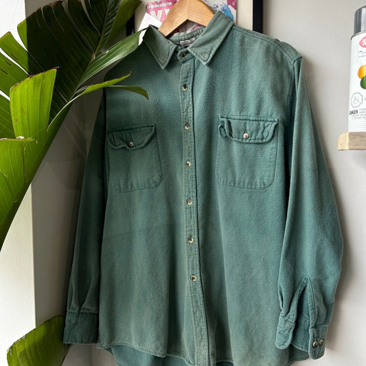 VINTAGE 90s | Sun Faded Green Chamois Button Down Shirt sz XL Adult