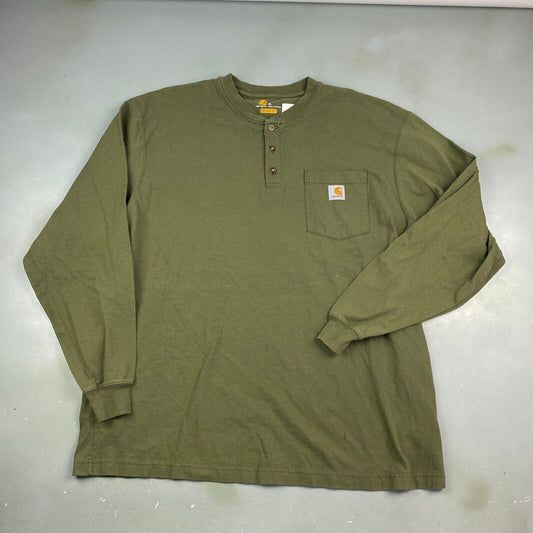 Carhartt Olive Green Long Sleeve Pocket Henley T-Shirt sz XL Men