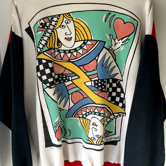VINTAGE 1990s | Abstrac Solitaire Queen Card Graphic Crewneck Sweater One Size