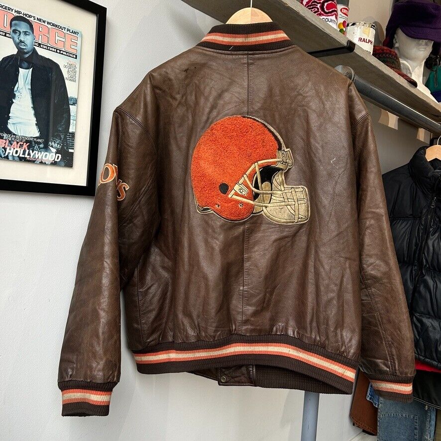 VINTAGE 90s | Cleveland Browns Football Leather Bomber Jacket sz XL