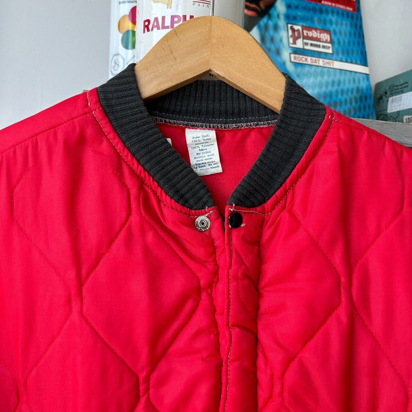 VINTAGE 70s 80s | Blank Red Nylon Liner Bomber Jacket sz XL Adult