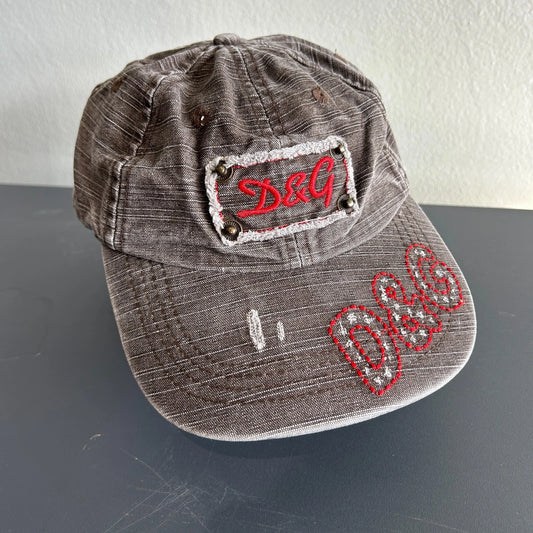 VINTAGE | Dolce & Gabbana Distressed Brown Logo Cap Hat sz OS