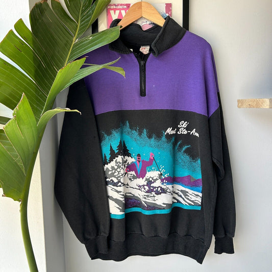 VINTAGE 90s | Mont Ste-Anne Ski 1/4 Zip Collared Sweater sz L-XL Adult