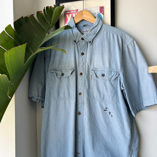 VINTAGE | Carhartt Denim Short Sleeve Button Snap Shirt sz L