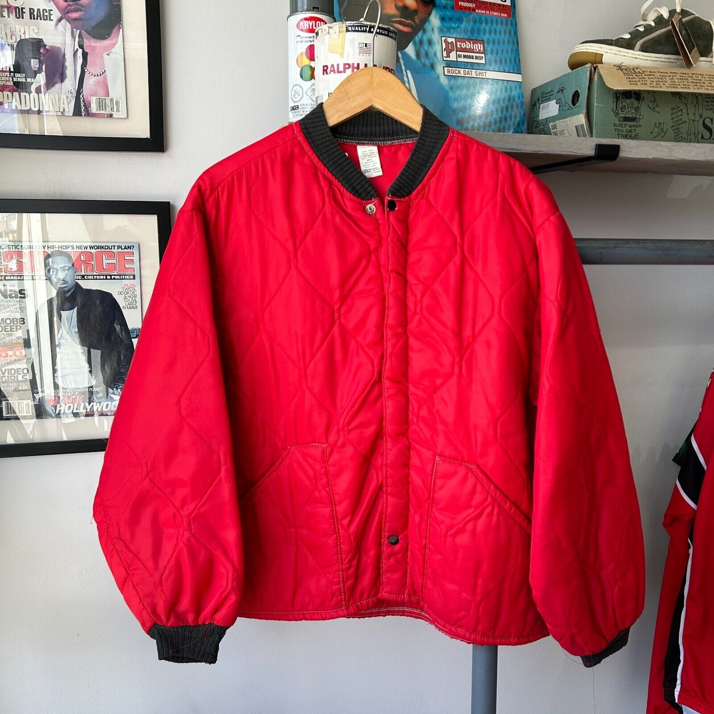 VINTAGE 70s 80s | Blank Red Nylon Liner Bomber Jacket sz XL Adult