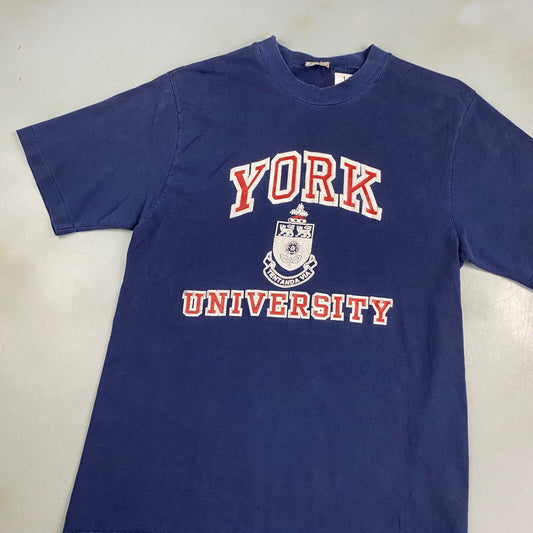 VINTAGE 90s York University Navy Crest T-Shirt sz Small Adult